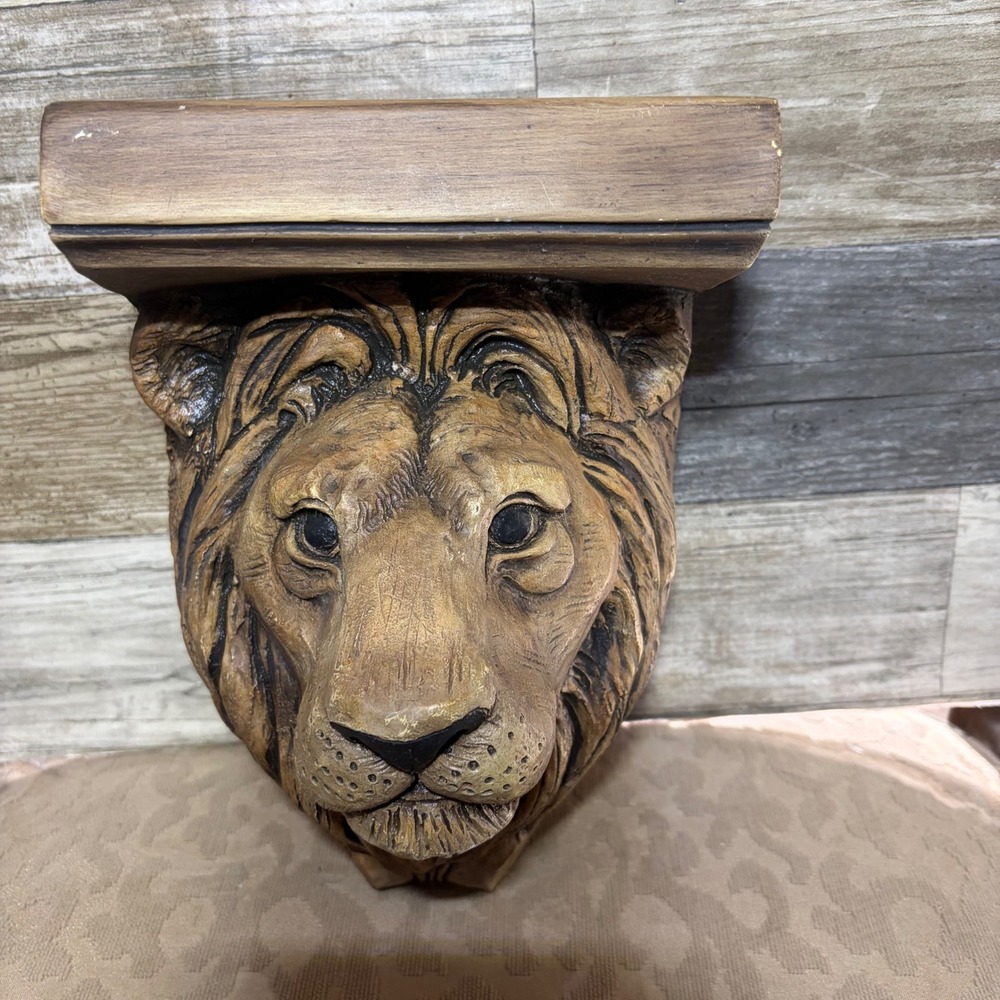 Telle M. Stein Lion Head Wall Bracket Shelf 2001 Stone Bunny Corbel Decor